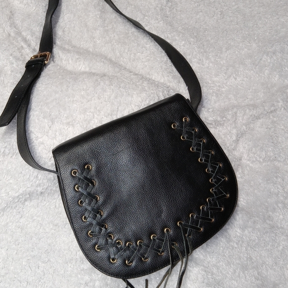 Violetta Beautiful Black Pebbeled Leather Crossbody Satchel Excellent Condion - Picture 11 of 12